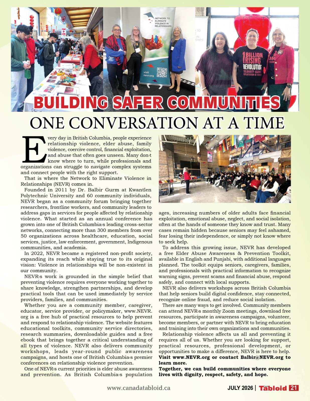 NEVR features in July 2026 edition of online magazine, Canada Tabloid